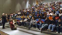 Bodman talks to students