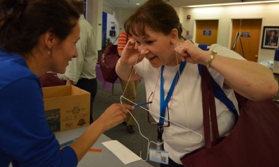 Teachers discuss an activity at Teacher Night 2018