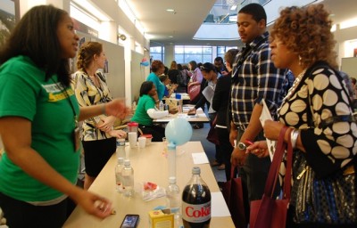 Teachers discuss an activity at Teacher Night 2018