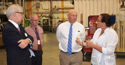 Christopher Fall tours Experimental Hall A with Hall Leader Cynthia Keppel