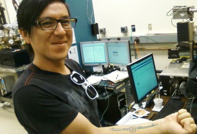 Program participant Gabriel Palacios after measuring the quantum efficiency of a strained lattice photocathode