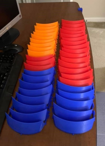 Multi-colored, 3D-printed face shield frames