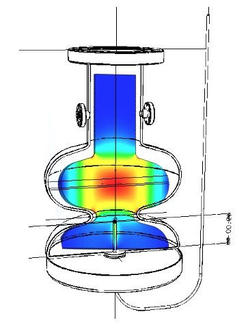 line drawing with simulation of SRF cavity