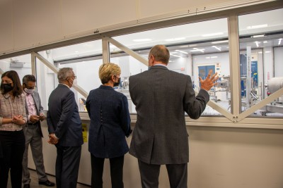 Ed Daly shows Secretary Granholm new accelerators in the SRF Institute