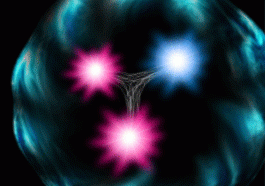 Three valence quarks trade gluons as pairs of sea quarks pop into and out of existence.