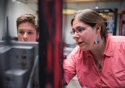 Alana Gudinas works with Elena Long in her research lab on the UNH campus